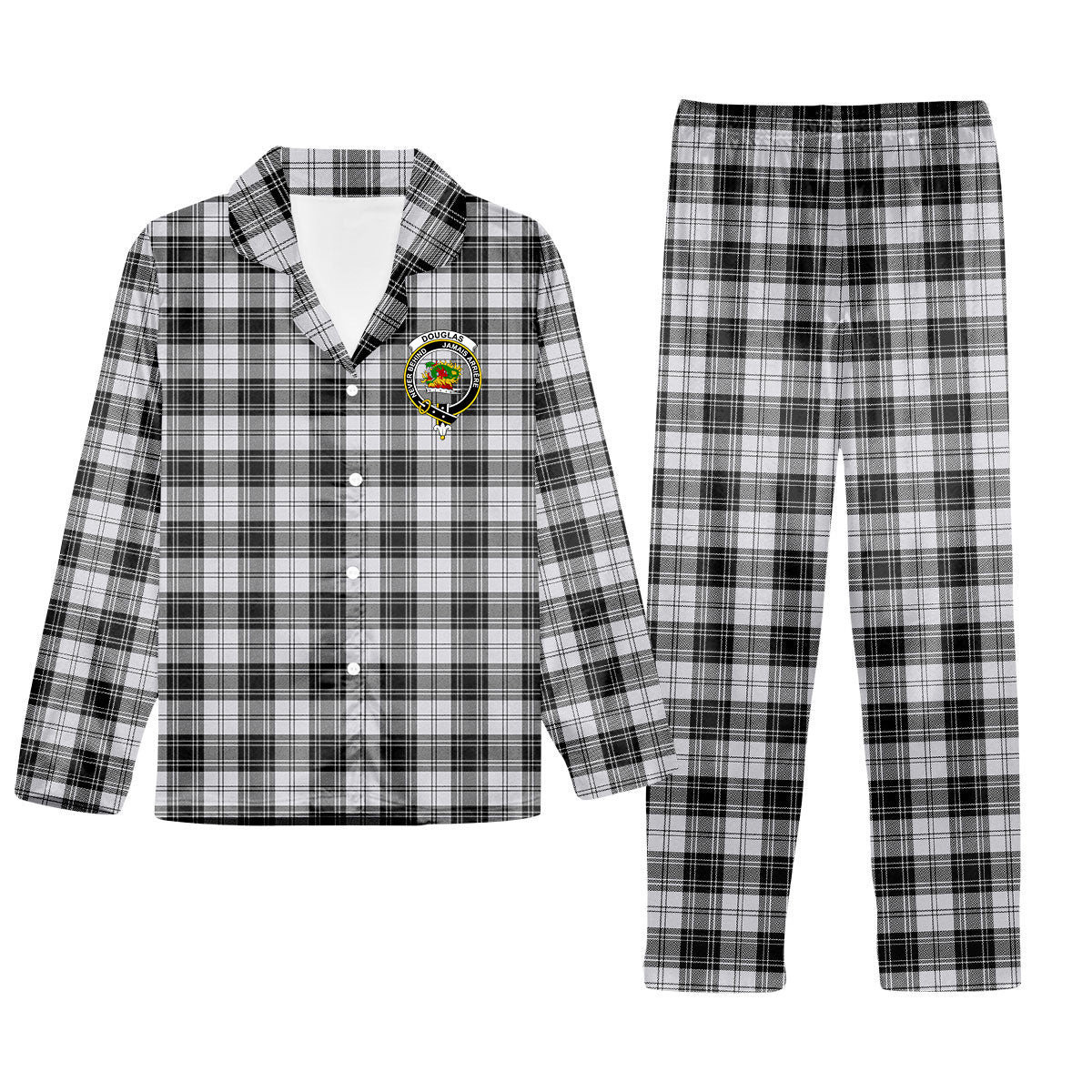 ScotsTee Shop Scottish Douglas Grey Ancient Crest Tartan Pajama Satin Velvet Flannel Pajama Set