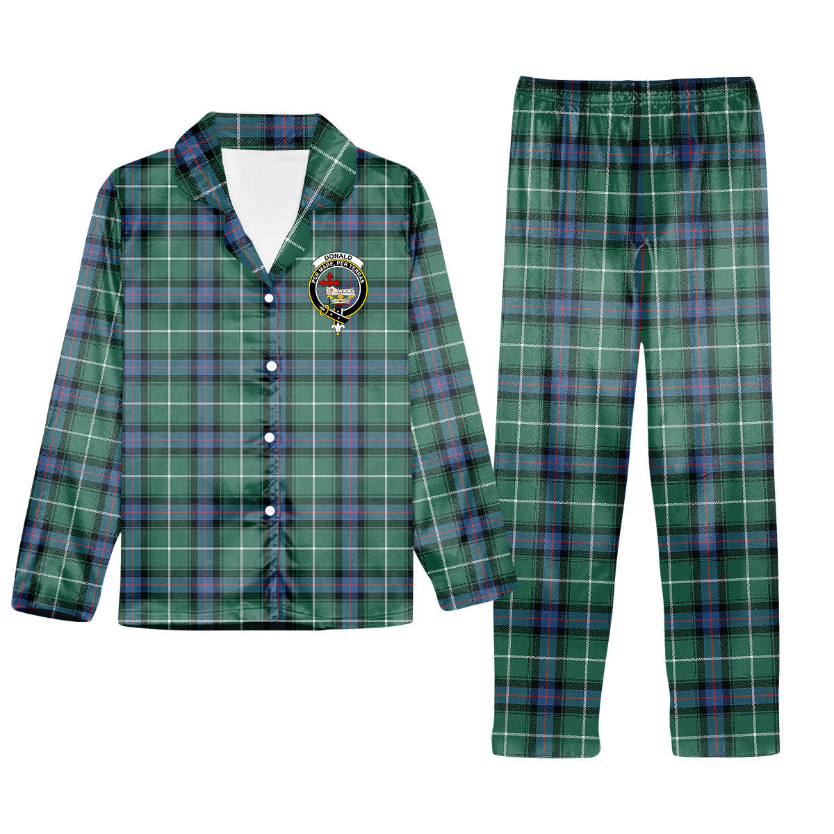 ScotsTee Shop Scottish Donald of the Isles Hunting Ancient Crest Tartan Pajama Satin Velvet Flannel Pajama Set