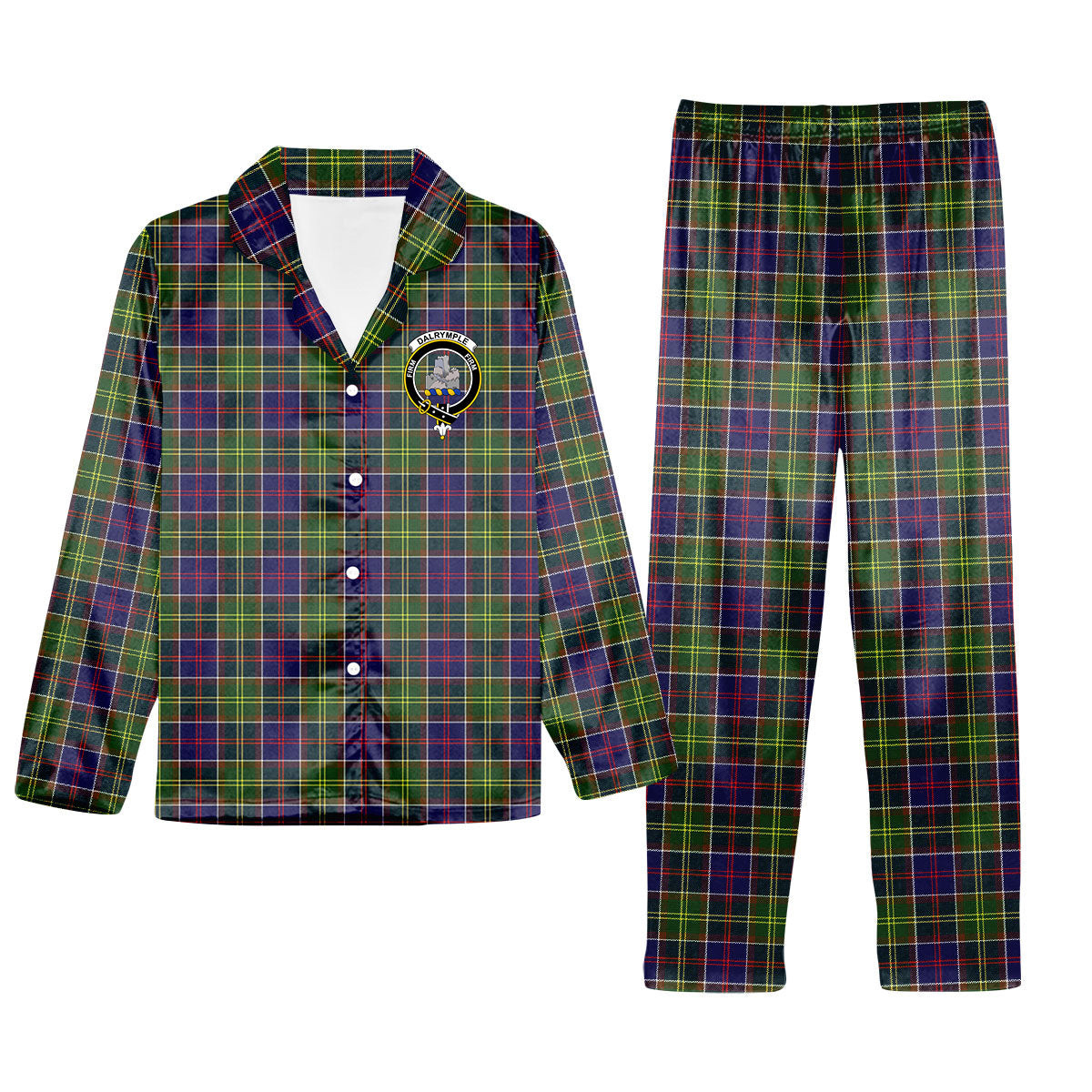ScotsTee Shop Scottish Dalrymple Crest Tartan Pajama Satin Velvet Flannel Pajama Set