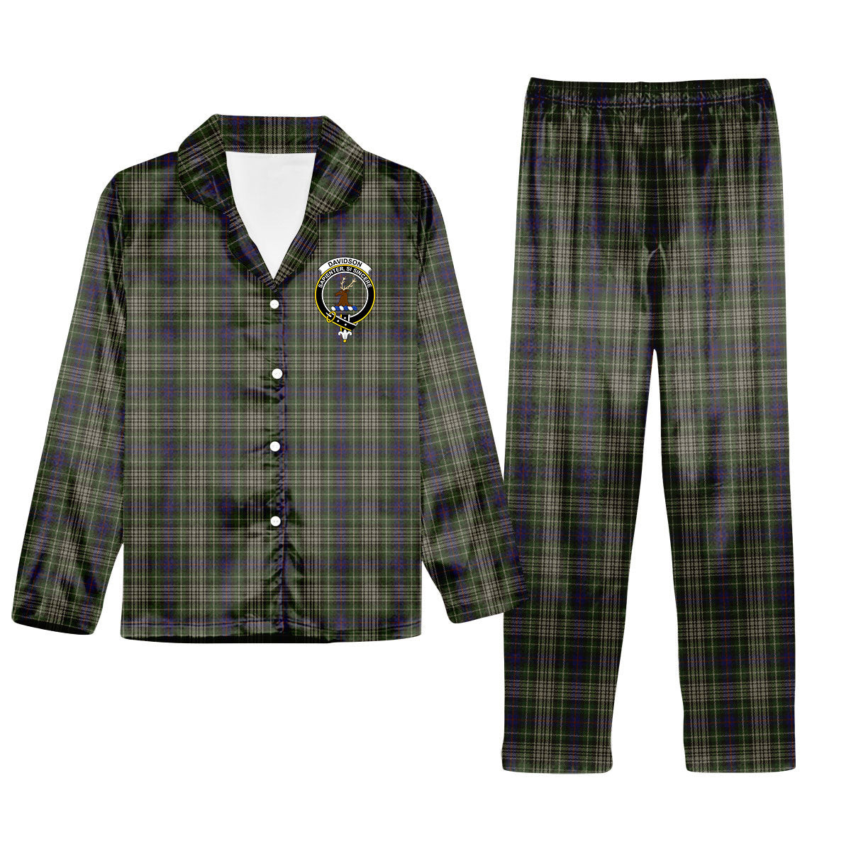 ScotsTee Shop Scottish Davidson Tulloch Dress Crest Tartan Pajama Satin Velvet Flannel Pajama Set