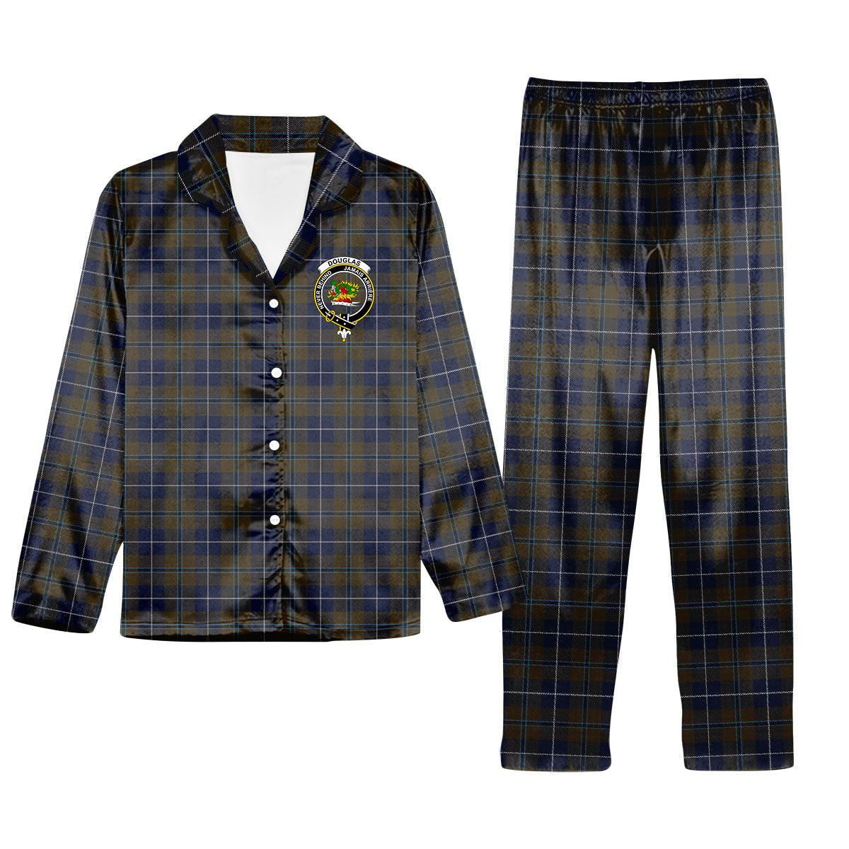 ScotsTee Shop Scottish Douglas Brown Crest Tartan Pajama Satin Velvet Flannel Pajama Set