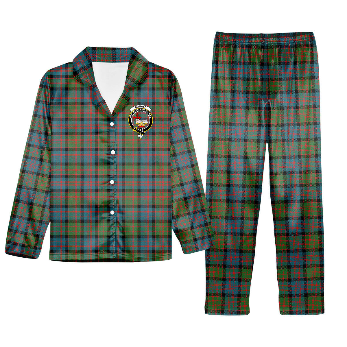 ScotsTee Shop Scottish Donald Ancient Crest Tartan Pajama Satin Velvet Flannel Pajama Set