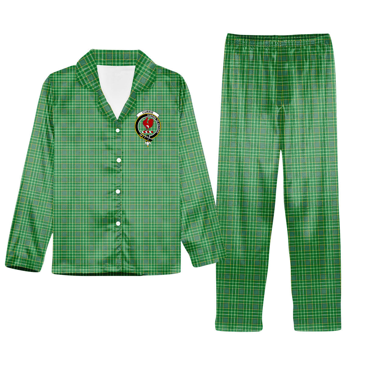 ScotsTee Shop Scottish Currie Crest Tartan Pajama Satin Velvet Flannel Pajama Set
