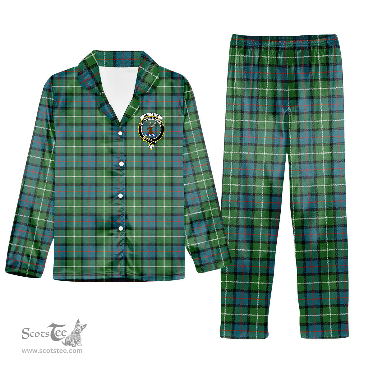 ScotsTee Shop Scottish Davidson of Tulloch Ancient Crest Tartan Pajama Satin Velvet Flannel Pajama Set
