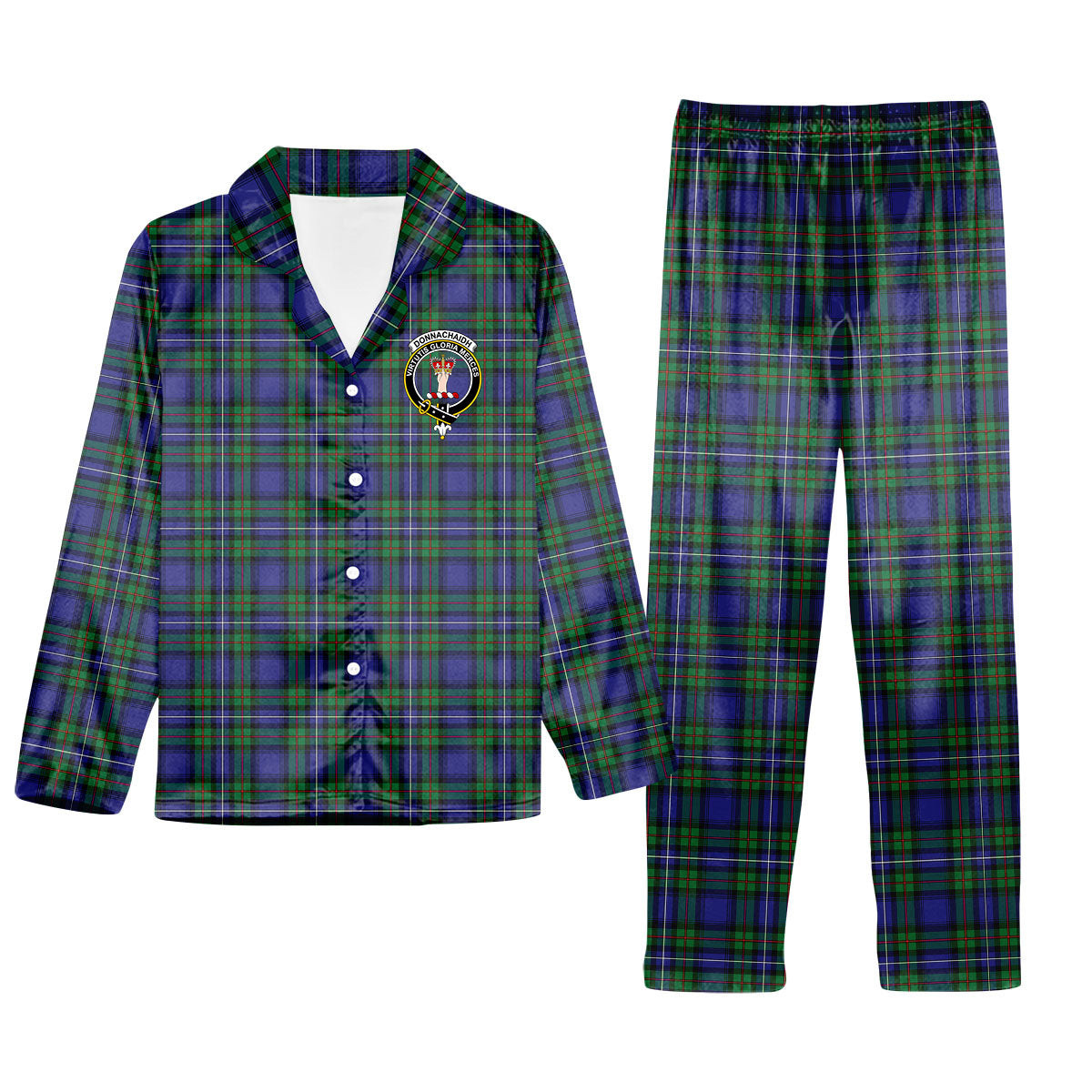 ScotsTee Shop Scottish Donnachaidh Crest Tartan Pajama Satin Velvet Flannel Pajama Set