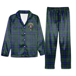 ScotsTee Shop Scottish Donnachaidh Crest Tartan Pajama Satin Velvet Flannel Pajama Set