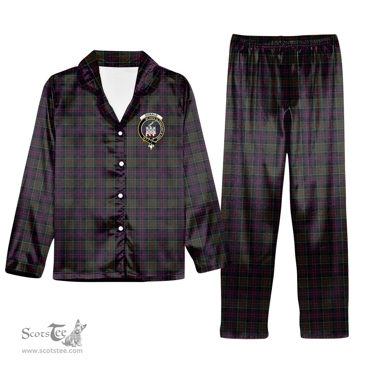 ScotsTee Shop Scottish Donald of Clan Ranald Crest Tartan Pajama Satin Velvet Flannel Pajama Set