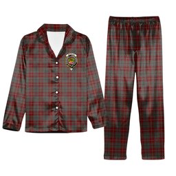 ScotsTee Shop Scottish Douglas Ancient Red Crest Tartan Pajama Satin Velvet Flannel Pajama Set
