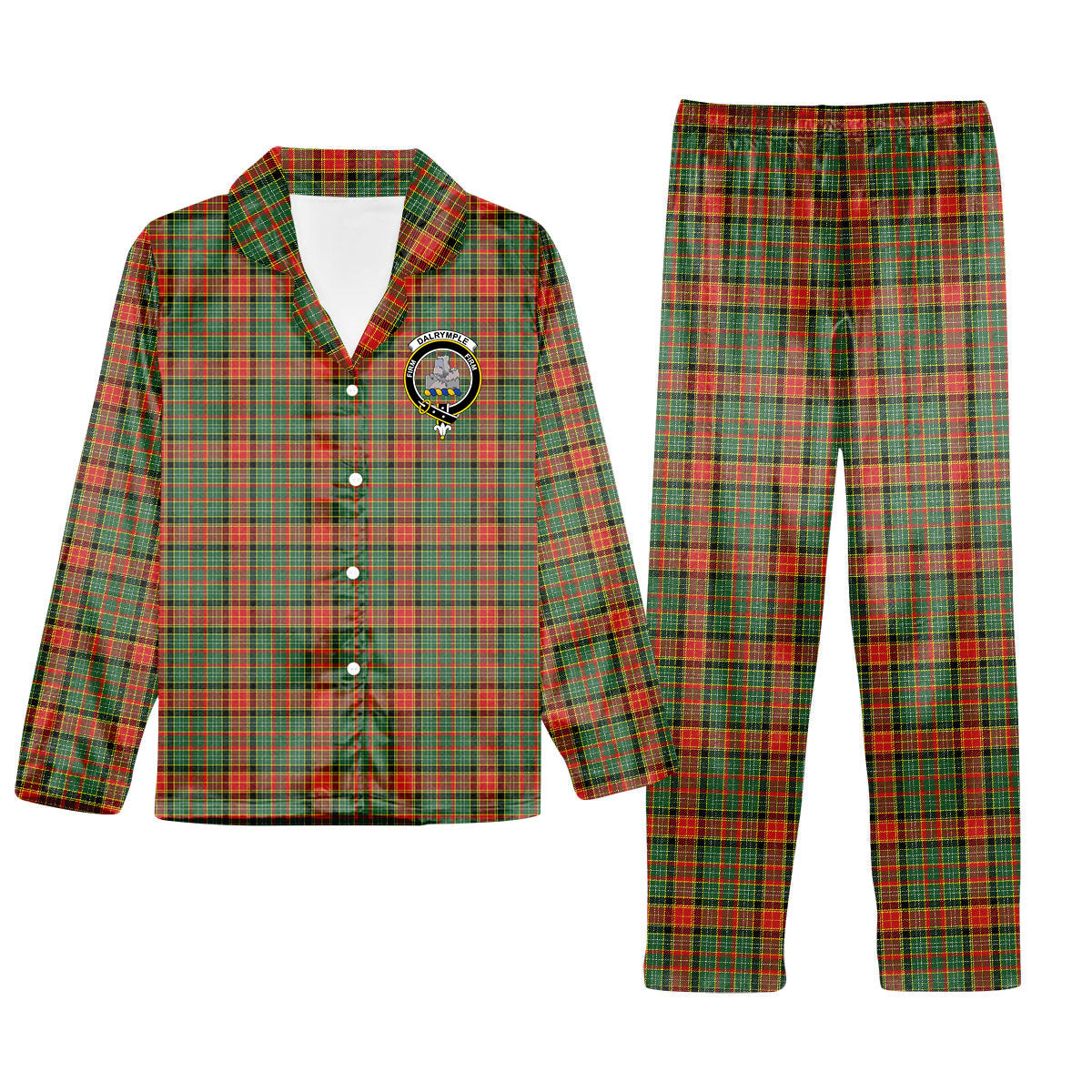 ScotsTee Shop Scottish Dalrymple of Castleton #2 Modern Crest Tartan Pajama Satin Velvet Flannel Pajama Set