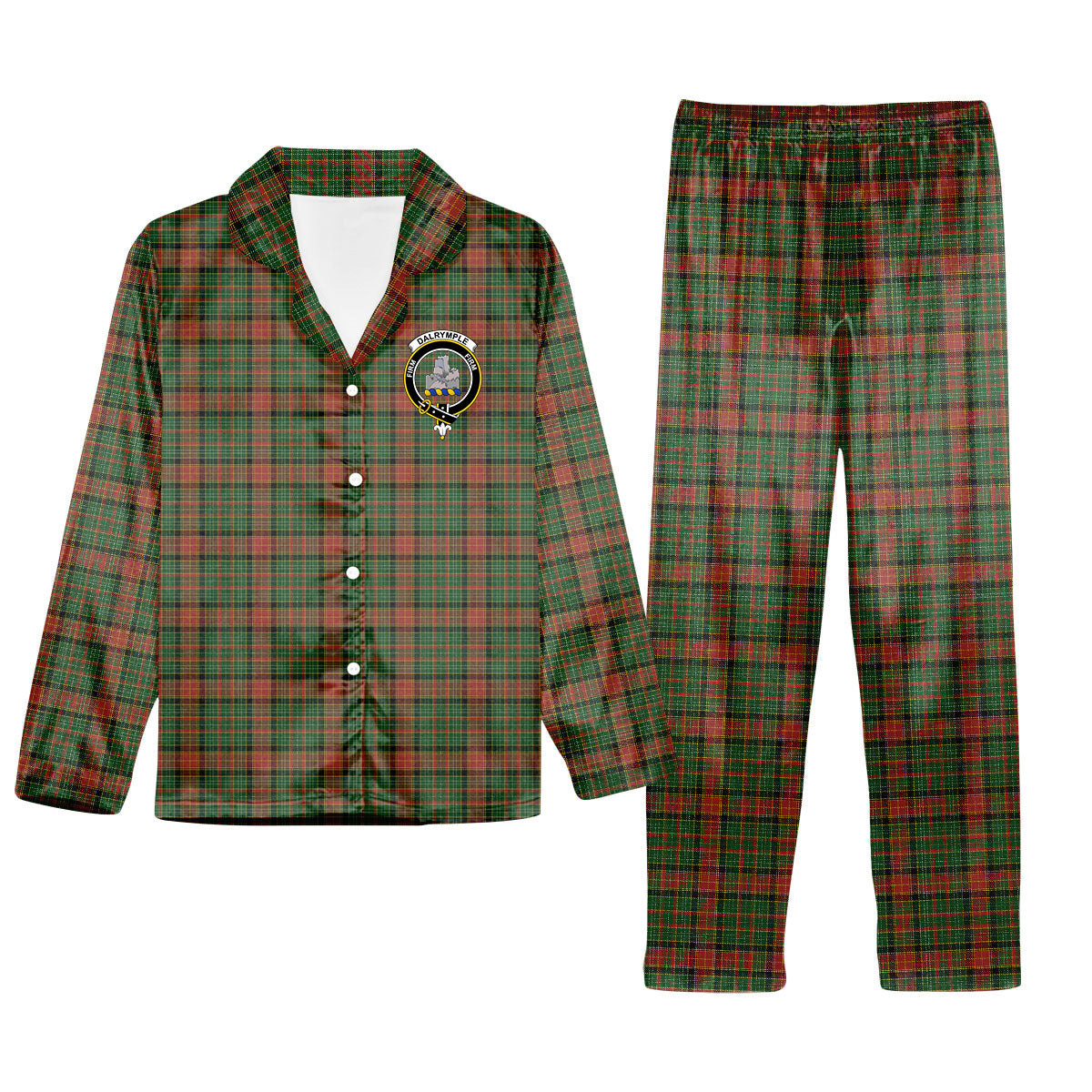 ScotsTee Shop Scottish Dalrymple of Castleton Crest Tartan Pajama Satin Velvet Flannel Pajama Set