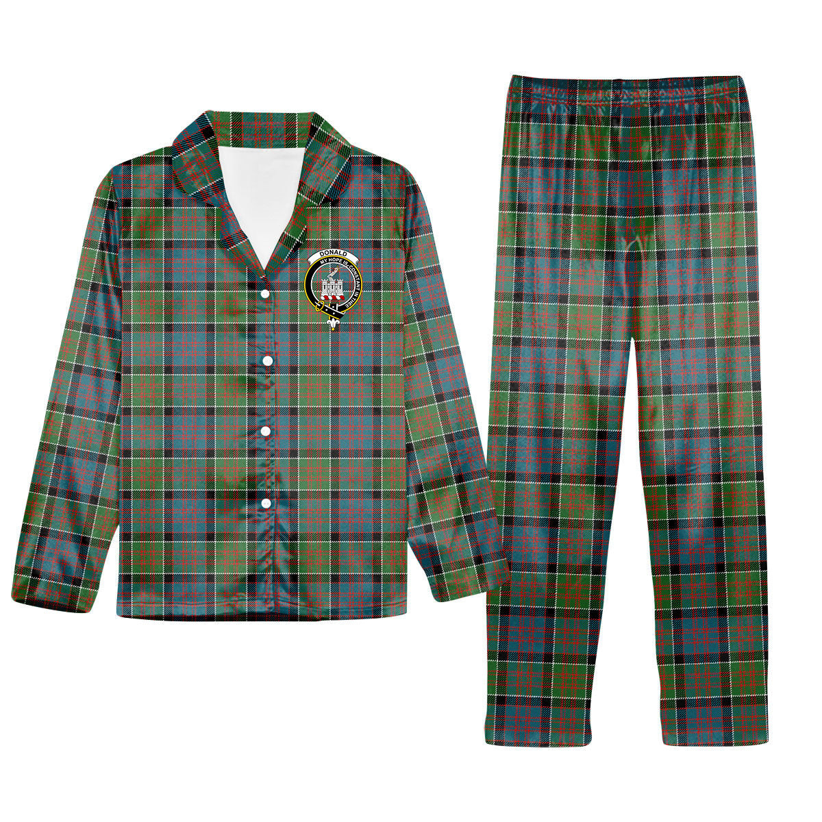 ScotsTee Shop Scottish Donald of Clan Ranald Ancient Crest Tartan Pajama Satin Velvet Flannel Pajama Set