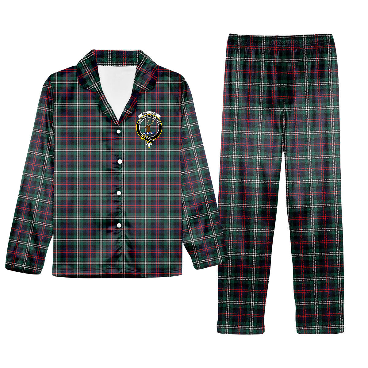 ScotsTee Shop Scottish Davidson Double Modern Crest Tartan Pajama Satin Velvet Flannel Pajama Set