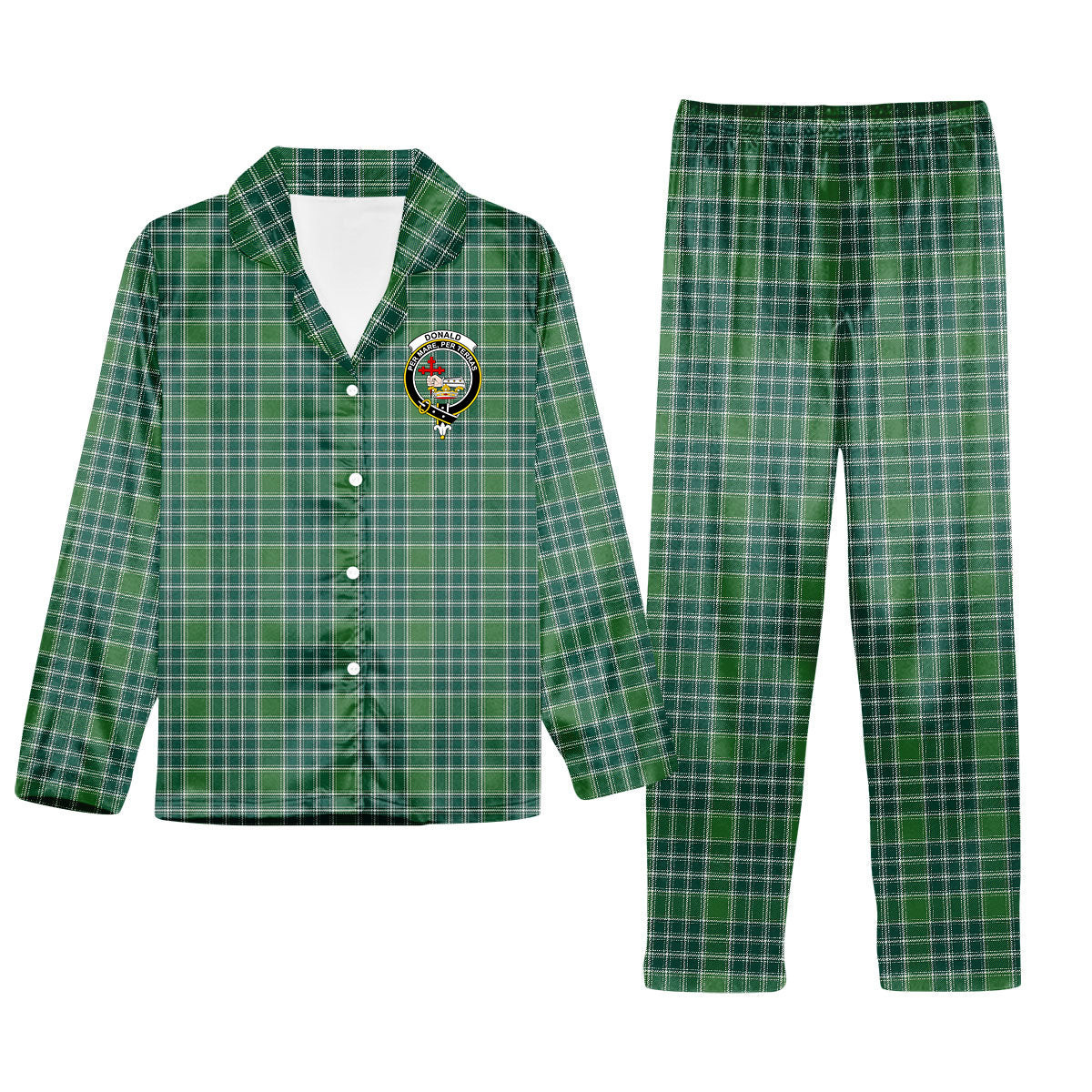 ScotsTee Shop Scottish Donald Lord of the Isles Hunting Ancient Crest Tartan Pajama Satin Velvet Flannel Pajama Set