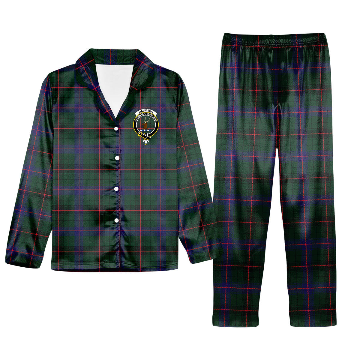 ScotsTee Shop Scottish Davidson Modern Crest Tartan Pajama Satin Velvet Flannel Pajama Set