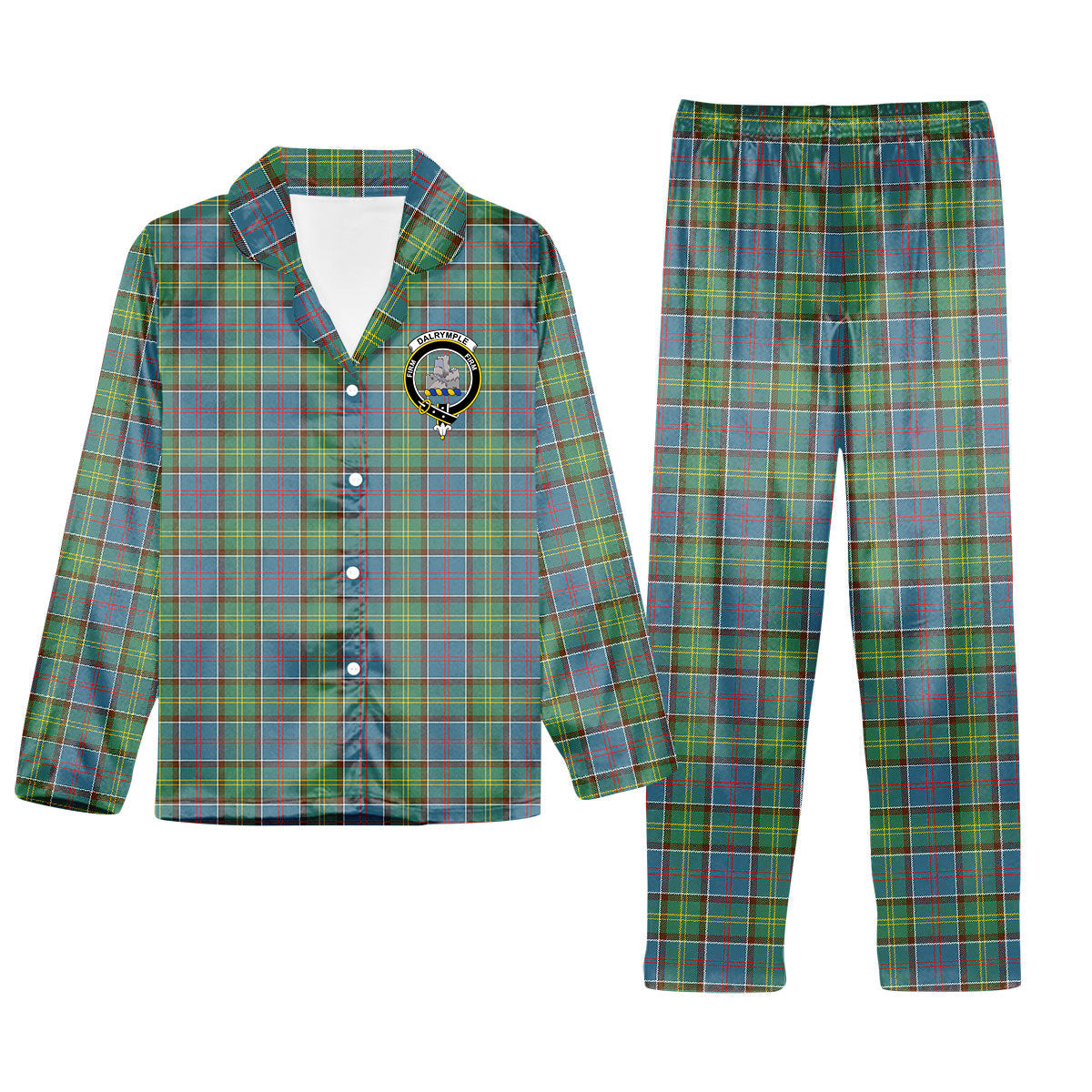 ScotsTee Shop Scottish Dalrymple SC Crest Tartan Pajama Satin Velvet Flannel Pajama Set