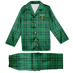ScotsTee Shop Scottish Galloway Green Modern Crest Tartan Pajama Satin Velvet Flannel Pajama Set
