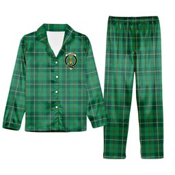 ScotsTee Shop Scottish Galloway Green Modern Crest Tartan Pajama Satin Velvet Flannel Pajama Set