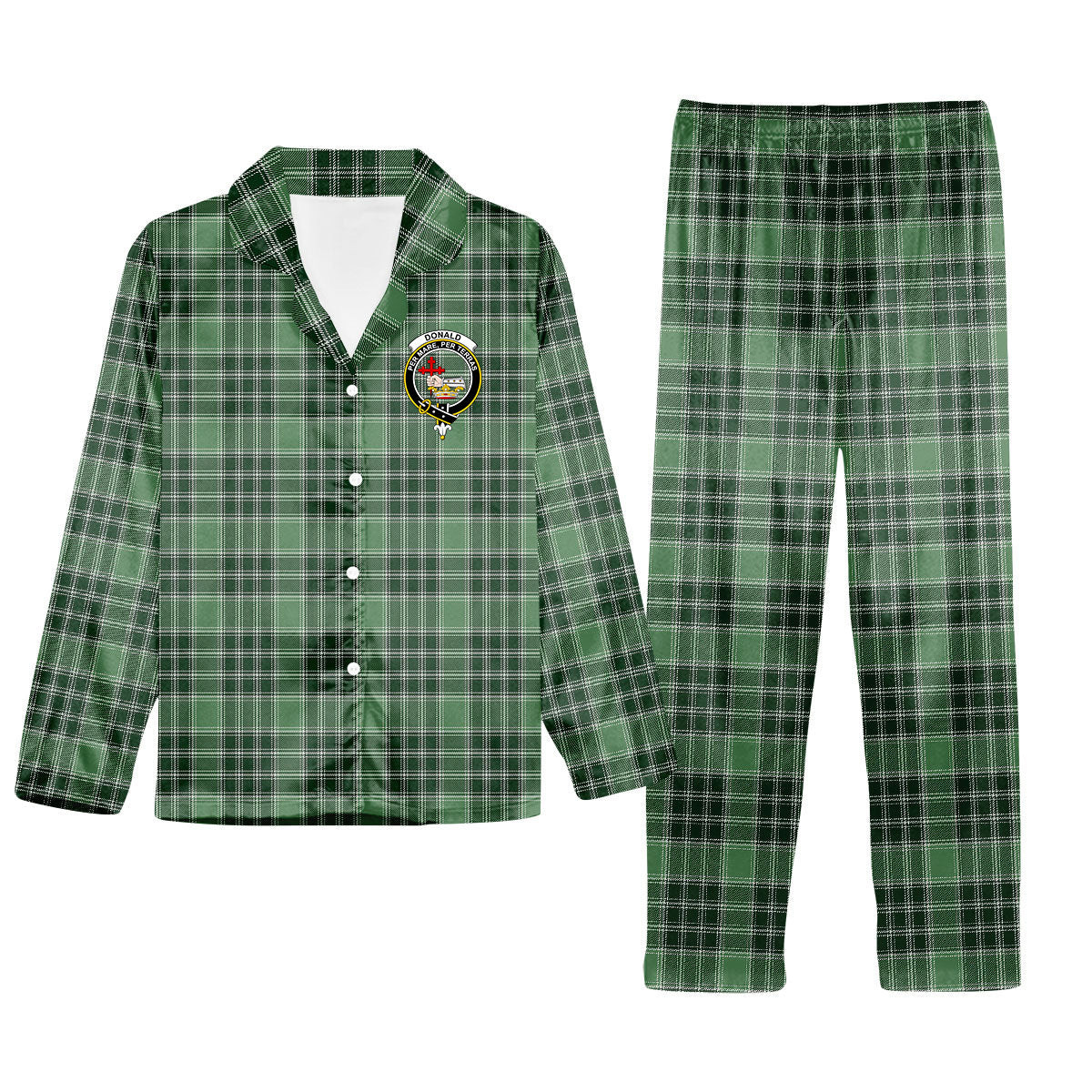 ScotsTee Shop Scottish Donald Lord of the Isles Hunting Crest Tartan Pajama Satin Velvet Flannel Pajama Set