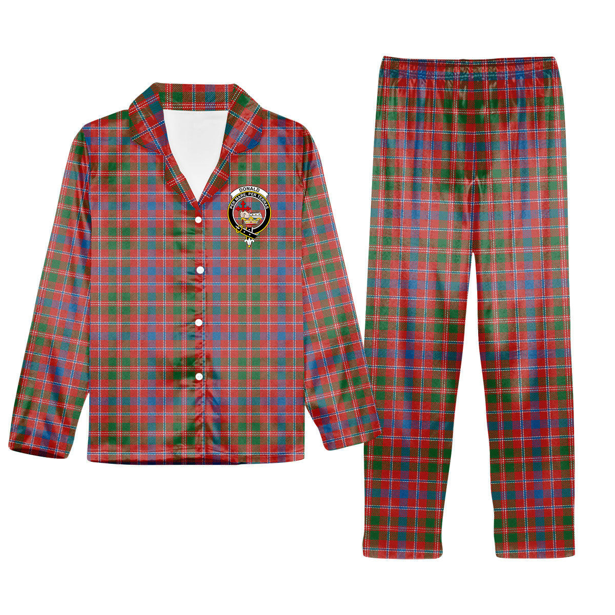 ScotsTee Shop Scottish Donald of Glenaladale Ancient Crest Tartan Pajama Satin Velvet Flannel Pajama Set