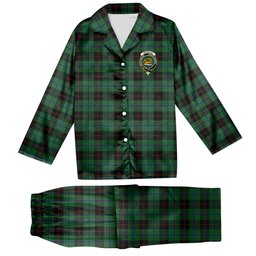 ScotsTee Shop Scottish Douglas Black Crest Tartan Pajama Satin Velvet Flannel Pajama Set