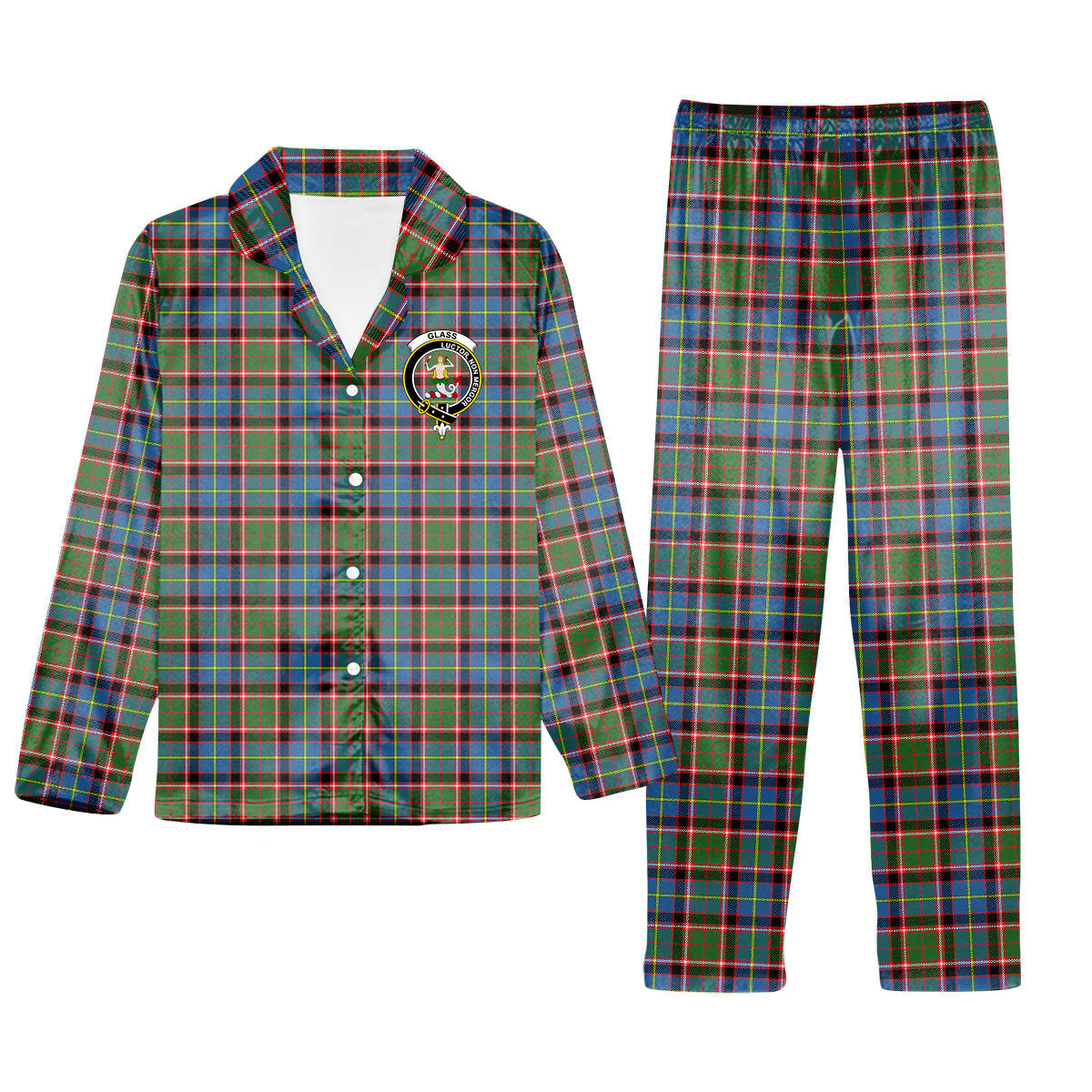 ScotsTee Shop Scottish Glass Crest Tartan Pajama Satin Velvet Flannel Pajama Set