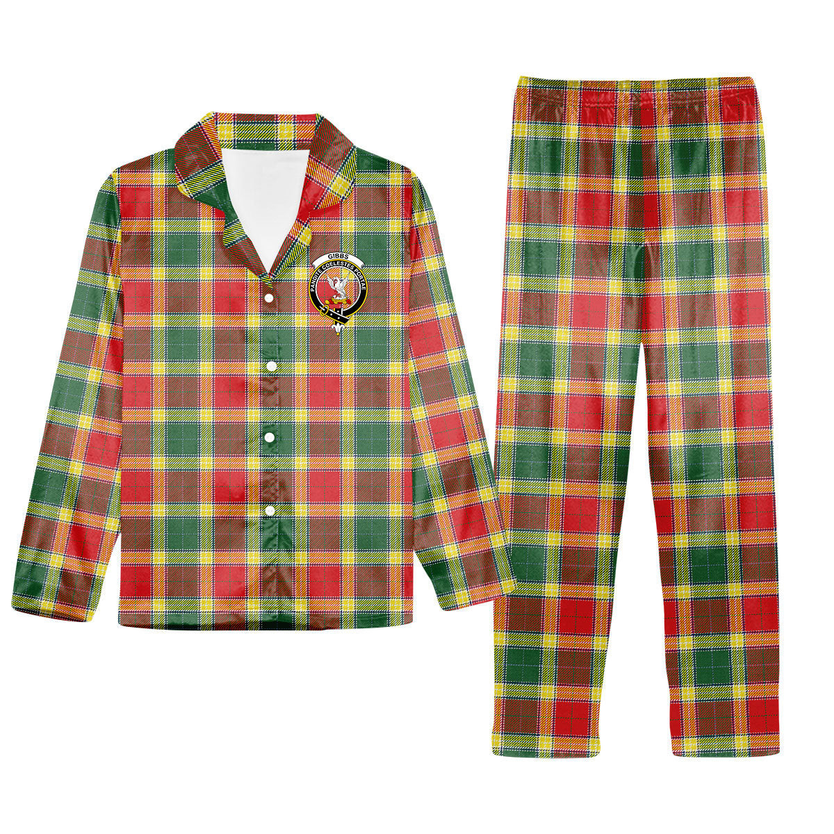 ScotsTee Shop Scottish Gibbs Modern Crest Tartan Pajama Satin Velvet Flannel Pajama Set