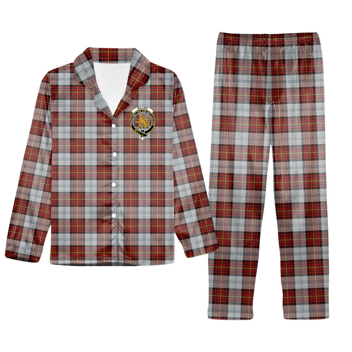 ScotsTee Shop Scottish Gillies Red Dress Crest Tartan Pajama Satin Velvet Flannel Pajama Set