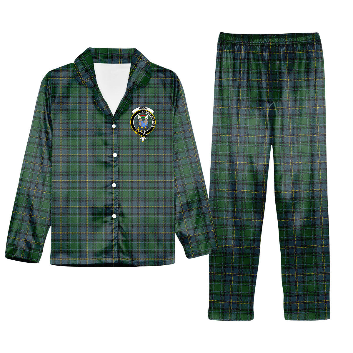 ScotsTee Shop Scottish Hope Vere Lochcarron Crest Tartan Pajama Satin Velvet Flannel Pajama Set
