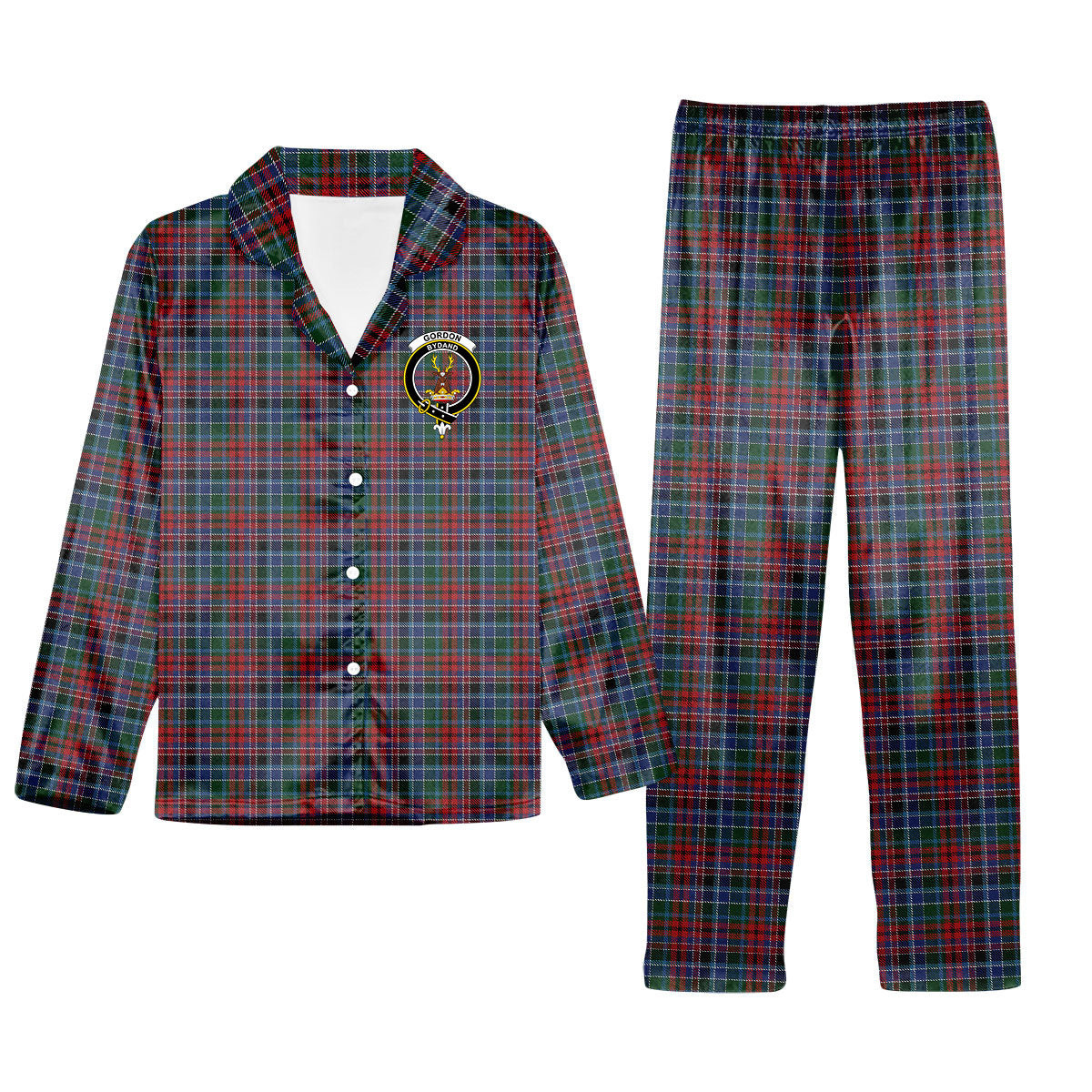 ScotsTee Shop Scottish Gordon Red Crest Tartan Pajama Satin Velvet Flannel Pajama Set