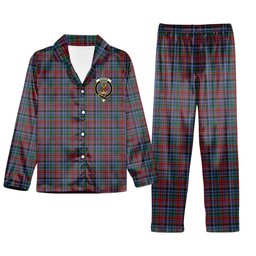 ScotsTee Shop Scottish Gordon Red Crest Tartan Pajama Satin Velvet Flannel Pajama Set