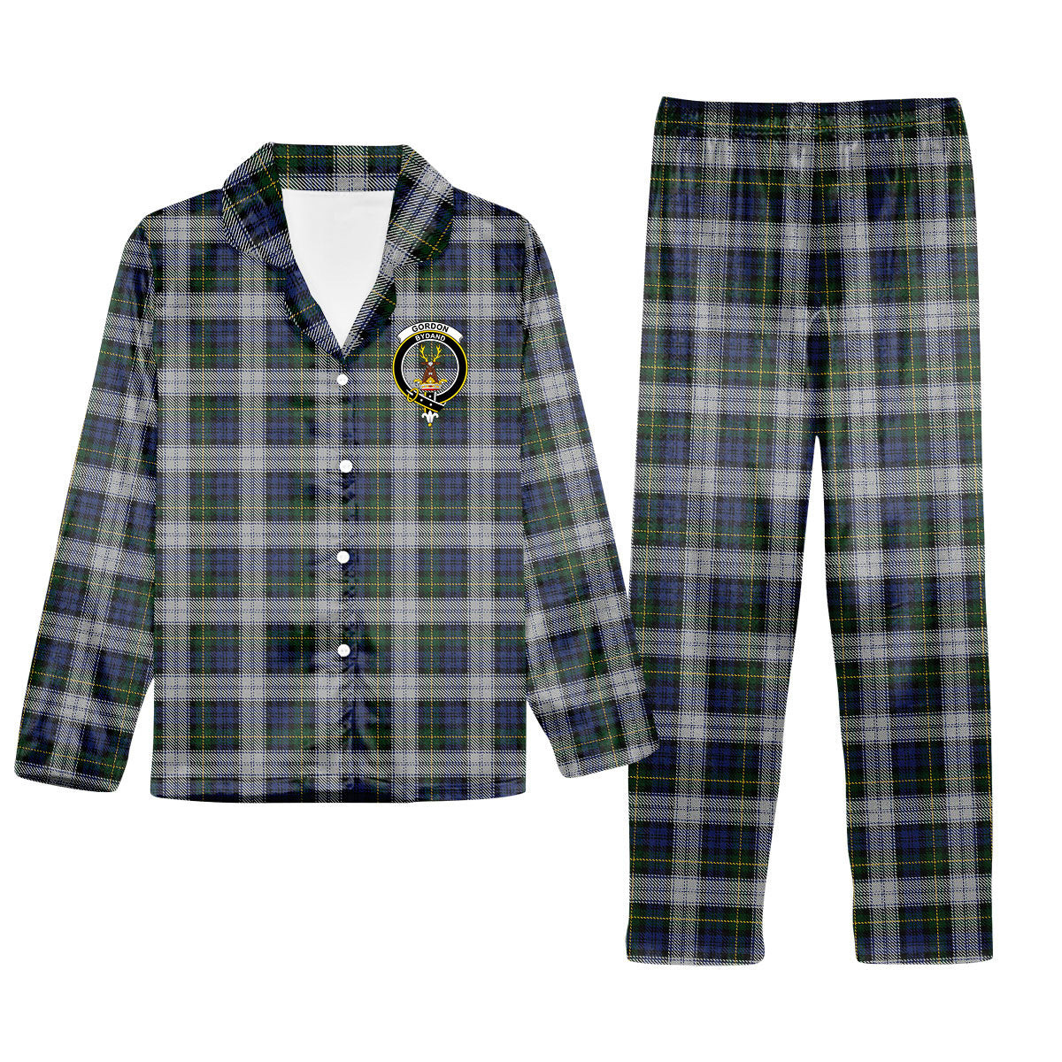 ScotsTee Shop Scottish Gordon Dress Original Crest Tartan Pajama Satin Velvet Flannel Pajama Set