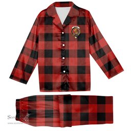 ScotsTee Shop Scottish Gregor Red & Black Ancient Crest Tartan Pajama Satin Velvet Flannel Pajama Set