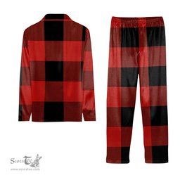 ScotsTee Shop Scottish Gregor Red & Black Ancient Crest Tartan Pajama Satin Velvet Flannel Pajama Set