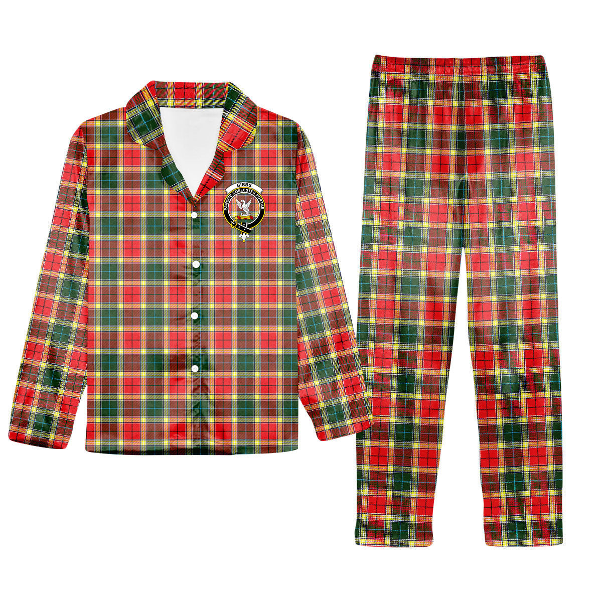 ScotsTee Shop Scottish Gibbs Crest Tartan Pajama Satin Velvet Flannel Pajama Set