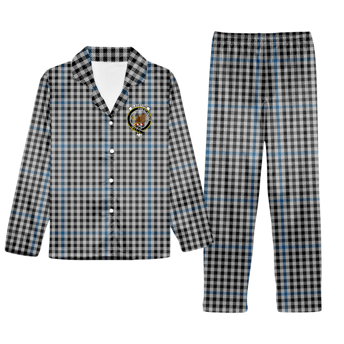 ScotsTee Shop Scottish Gladstone Crest Tartan Pajama Satin Velvet Flannel Pajama Set