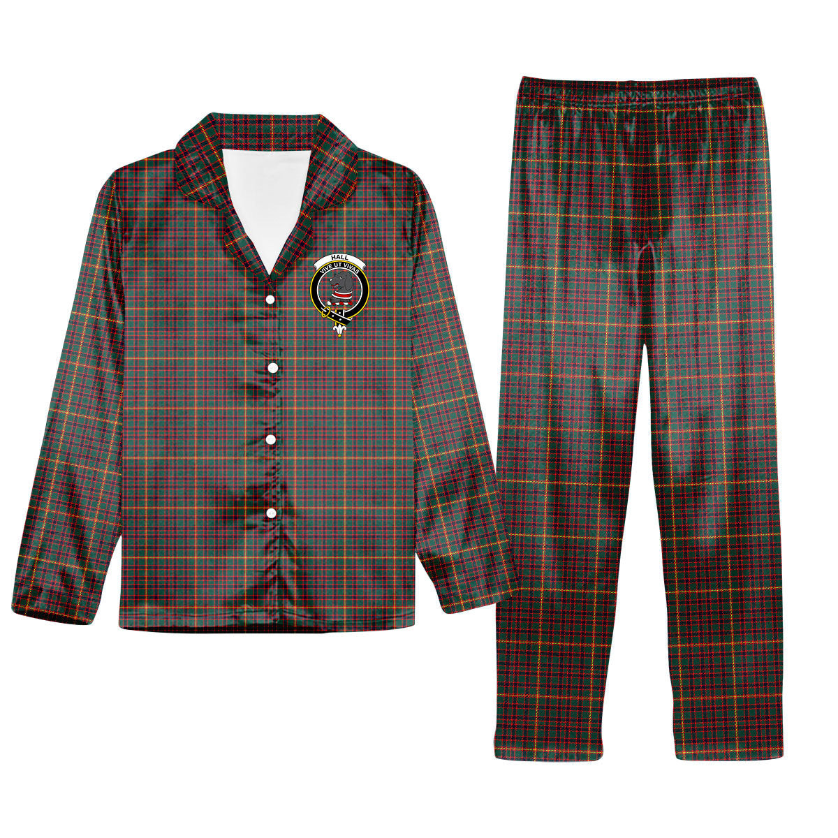ScotsTee Shop Scottish Hall Modern Crest Tartan Pajama Satin Velvet Flannel Pajama Set