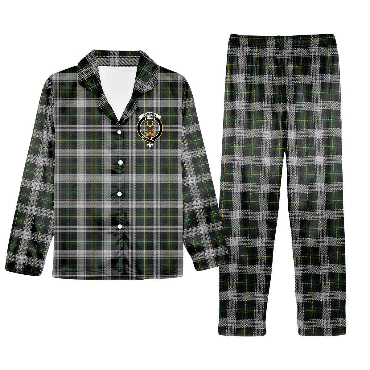 ScotsTee Shop Scottish Gordon Dress MacGregor-Hastie Crest Tartan Pajama Satin Velvet Flannel Pajama Set