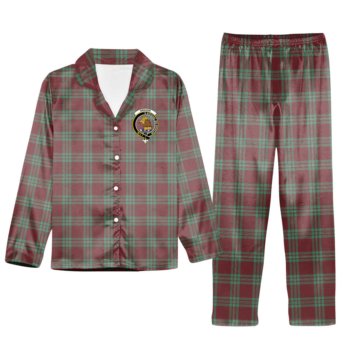 ScotsTee Shop Scottish Gregor Hunting Ancient Crest Tartan Pajama Satin Velvet Flannel Pajama Set