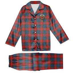 ScotsTee Shop Scottish Fraser Gathering Red Ancient Crest Tartan Pajama Satin Velvet Flannel Pajama Set