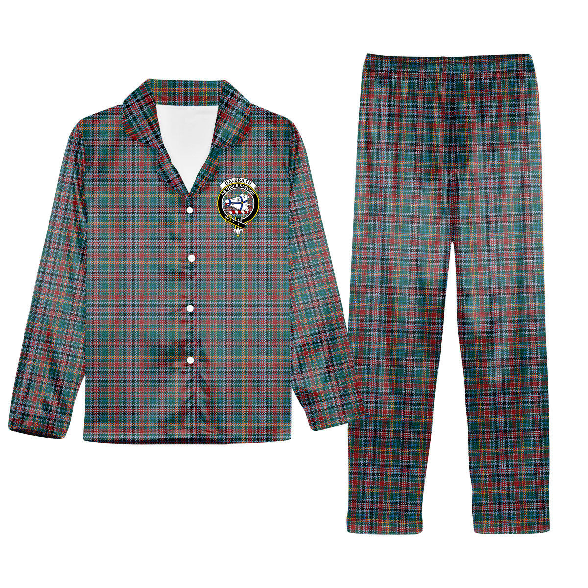 ScotsTee Shop Scottish Galbraith Old Modern Crest Tartan Pajama Satin Velvet Flannel Pajama Set