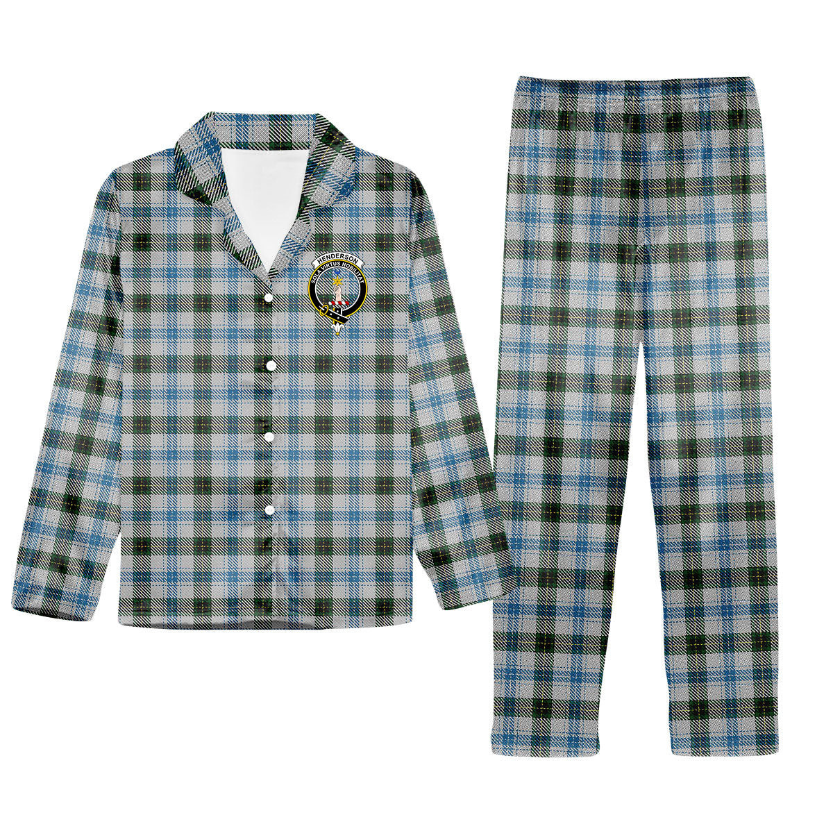ScotsTee Shop Scottish Henderson Dress 1 Crest Tartan Pajama Satin Velvet Flannel Pajama Set