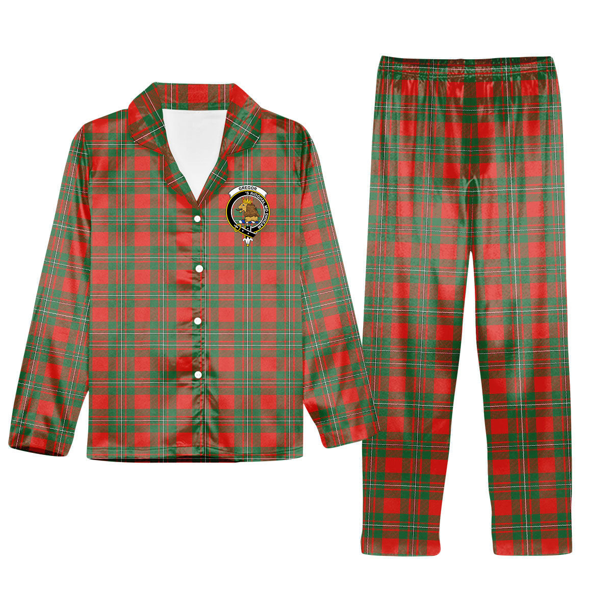 ScotsTee Shop Scottish Gregor Ancient Crest Tartan Pajama Satin Velvet Flannel Pajama Set