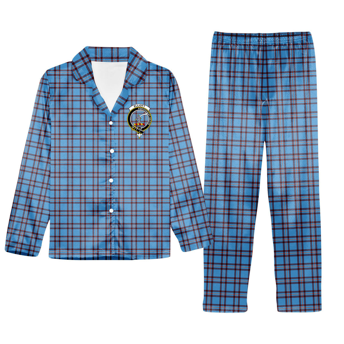 ScotsTee Shop Scottish Elliot Ancient Crest Tartan Pajama Satin Velvet Flannel Pajama Set