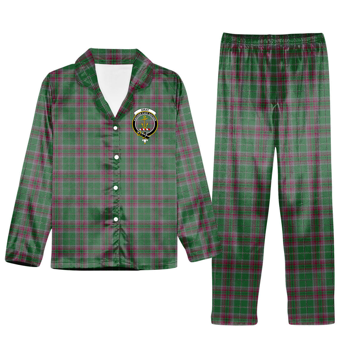 ScotsTee Shop Scottish Gray Hunting Modern Crest Tartan Pajama Satin Velvet Flannel Pajama Set