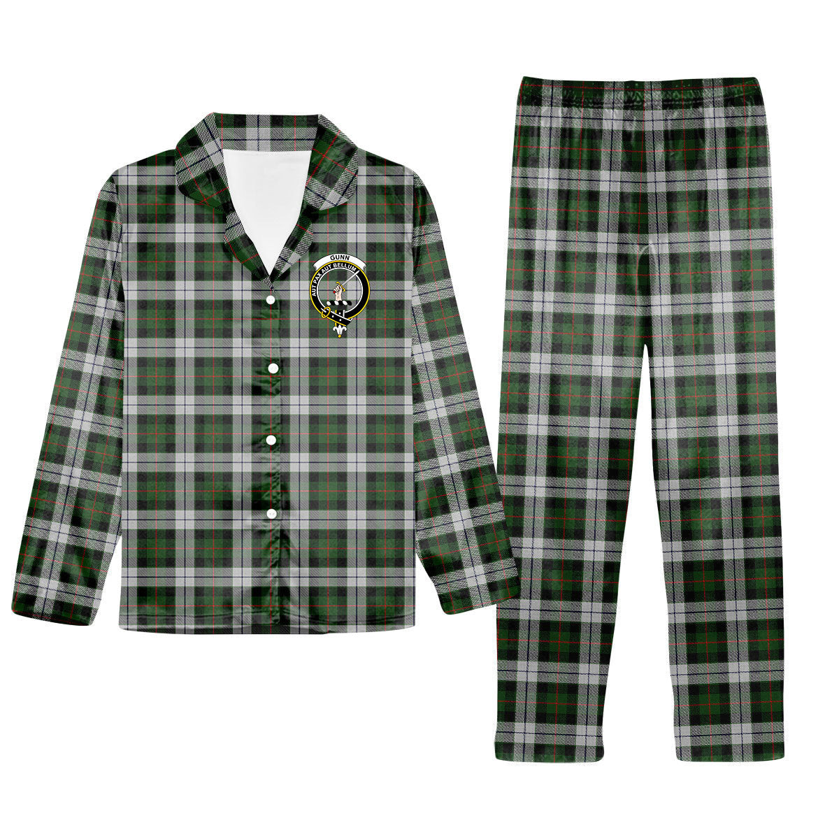 ScotsTee Shop Scottish Gunn Mrs Jane of Kirkhill House Wick Crest Tartan Pajama Satin Velvet Flannel Pajama Set