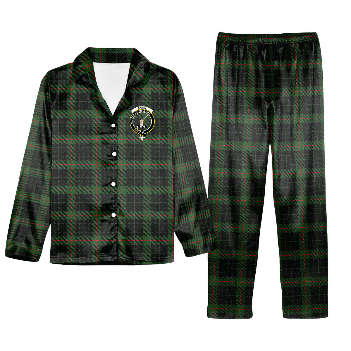 ScotsTee Shop Scottish Gunn VS Crest Tartan Pajama Satin Velvet Flannel Pajama Set