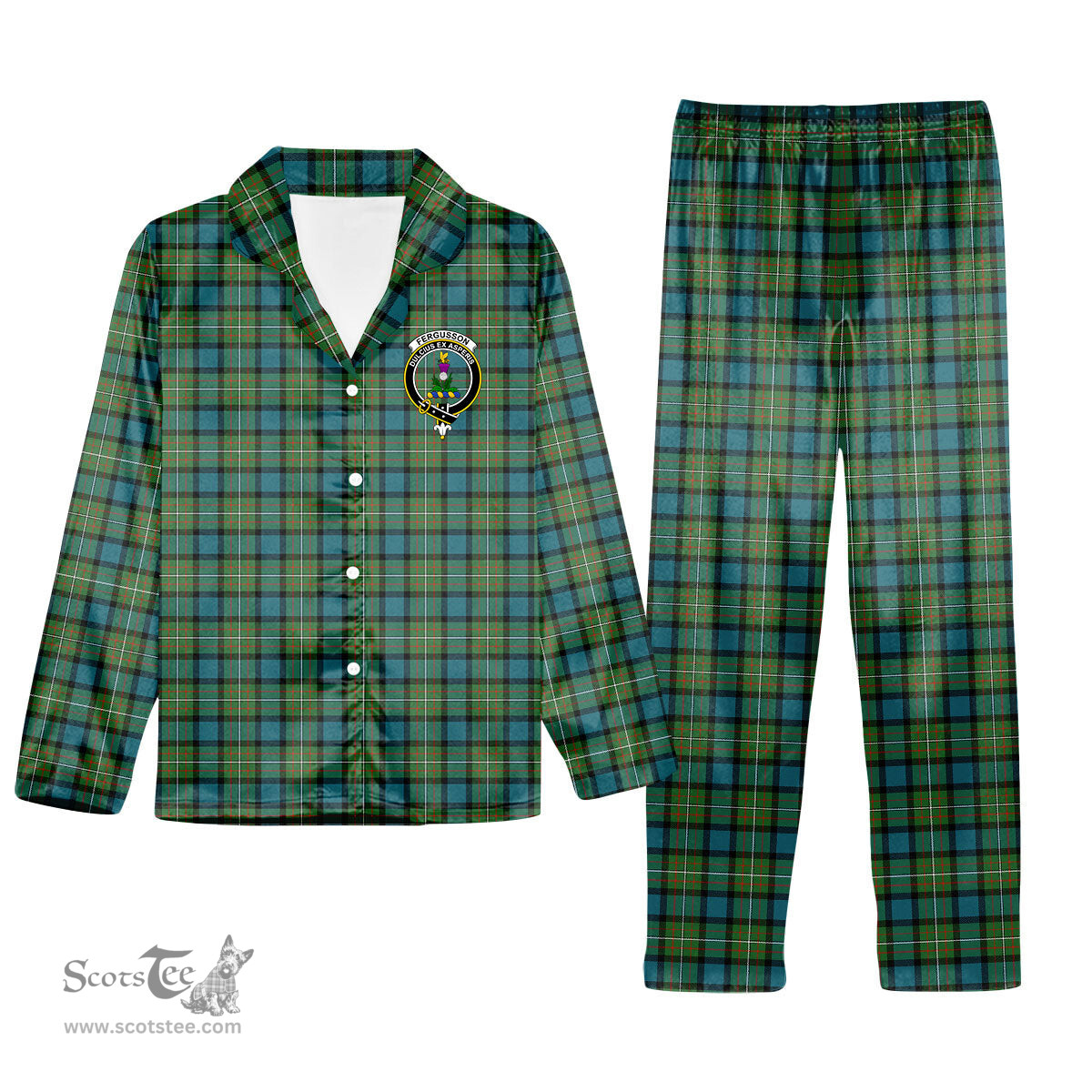 ScotsTee Shop Scottish Ferguson Ancient Clan Crest Tartan Pajama Satin Velvet Flannel Pajama Set