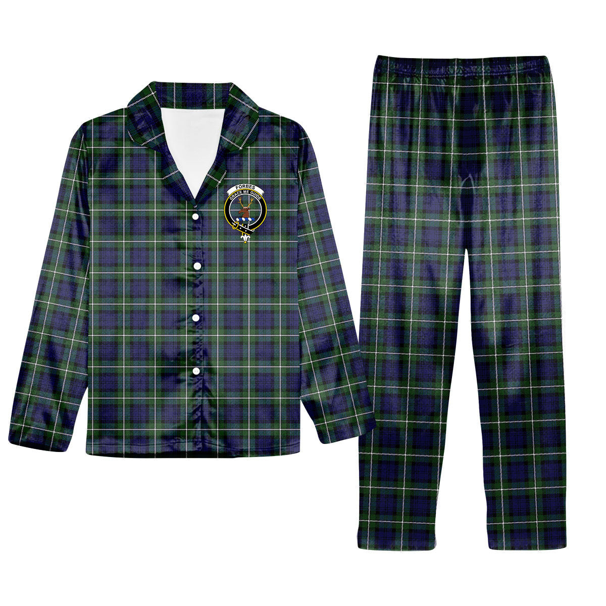 ScotsTee Shop Scottish Forbes Modern Crest Tartan Pajama Satin Velvet Flannel Pajama Set