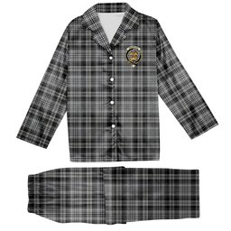 ScotsTee Shop Scottish Drummond Grey Modern Crest Tartan Pajama Satin Velvet Flannel Pajama Set