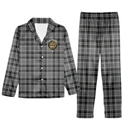 ScotsTee Shop Scottish Drummond Grey Modern Crest Tartan Pajama Satin Velvet Flannel Pajama Set